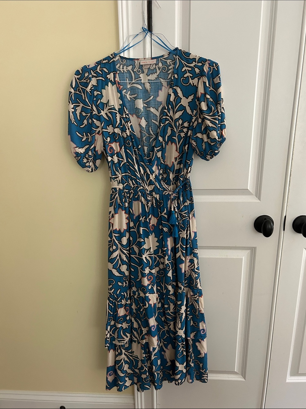 Knox Rose Teal and Cream Floral Wrap-Style Midi Dress